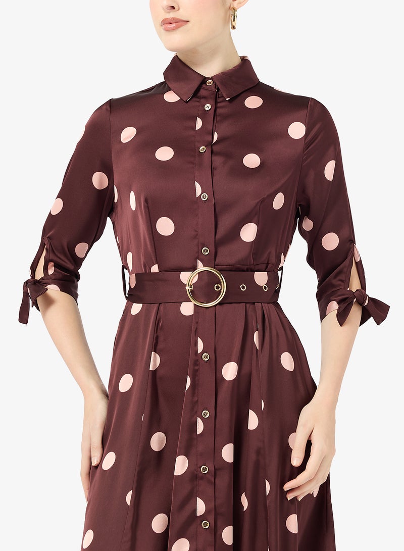 Style Cheat Belted Polka Dot Shirt Dress - Image 3